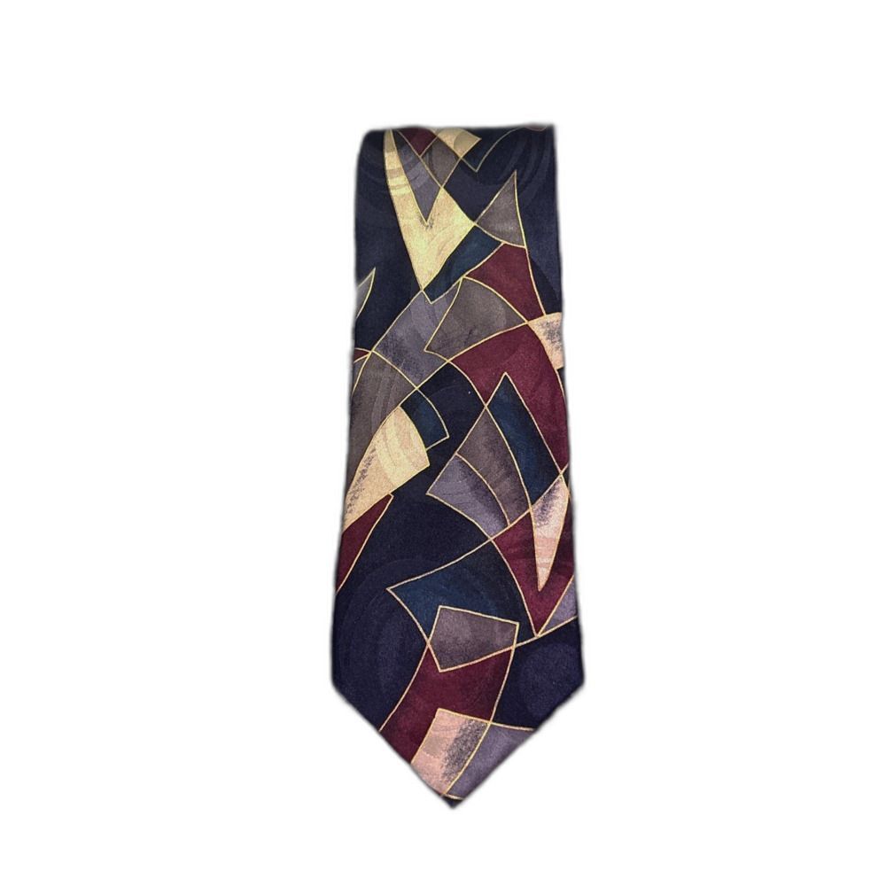 Chez Roffe Mens Silk Tie Blue Purple Gold Abstract